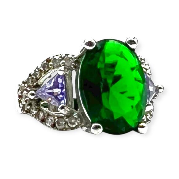 Sterling Silver Citrine Ring Tanzanite 925 Green Purple Statement Jewelry - Picture 1 of 10
